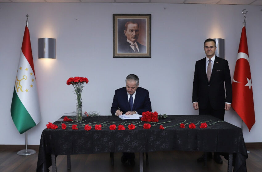  Tajik Foreign  Minister  leaves an entry in the book of condolences at the Embassy of Turkey