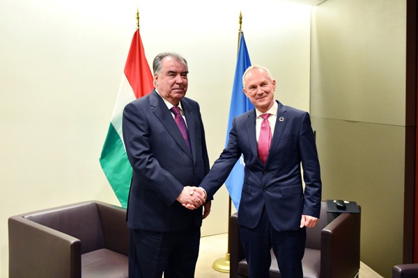  President Emomali Rahmon Meets the President of the 77th Session of the UN General Assembly Csaba Korosi