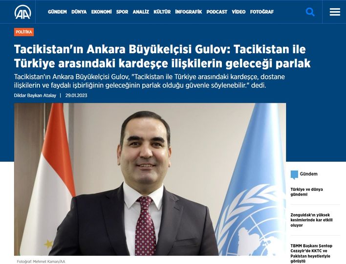 Tojikiston va Turkiya oʻrtasida diplomatik munosabatlar oʻrnatilganiga 31 yil to’ldi.